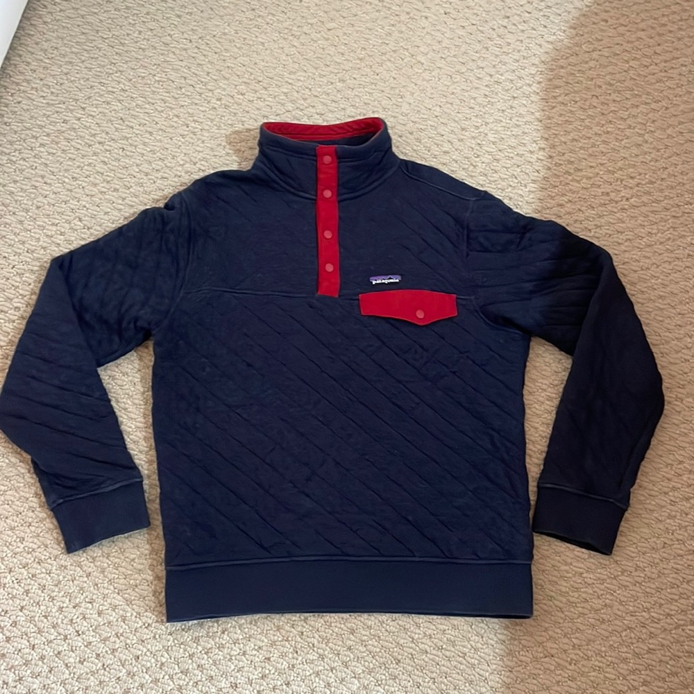 Patagonia Quilt Snap-T Pullover Navy Blue Red S